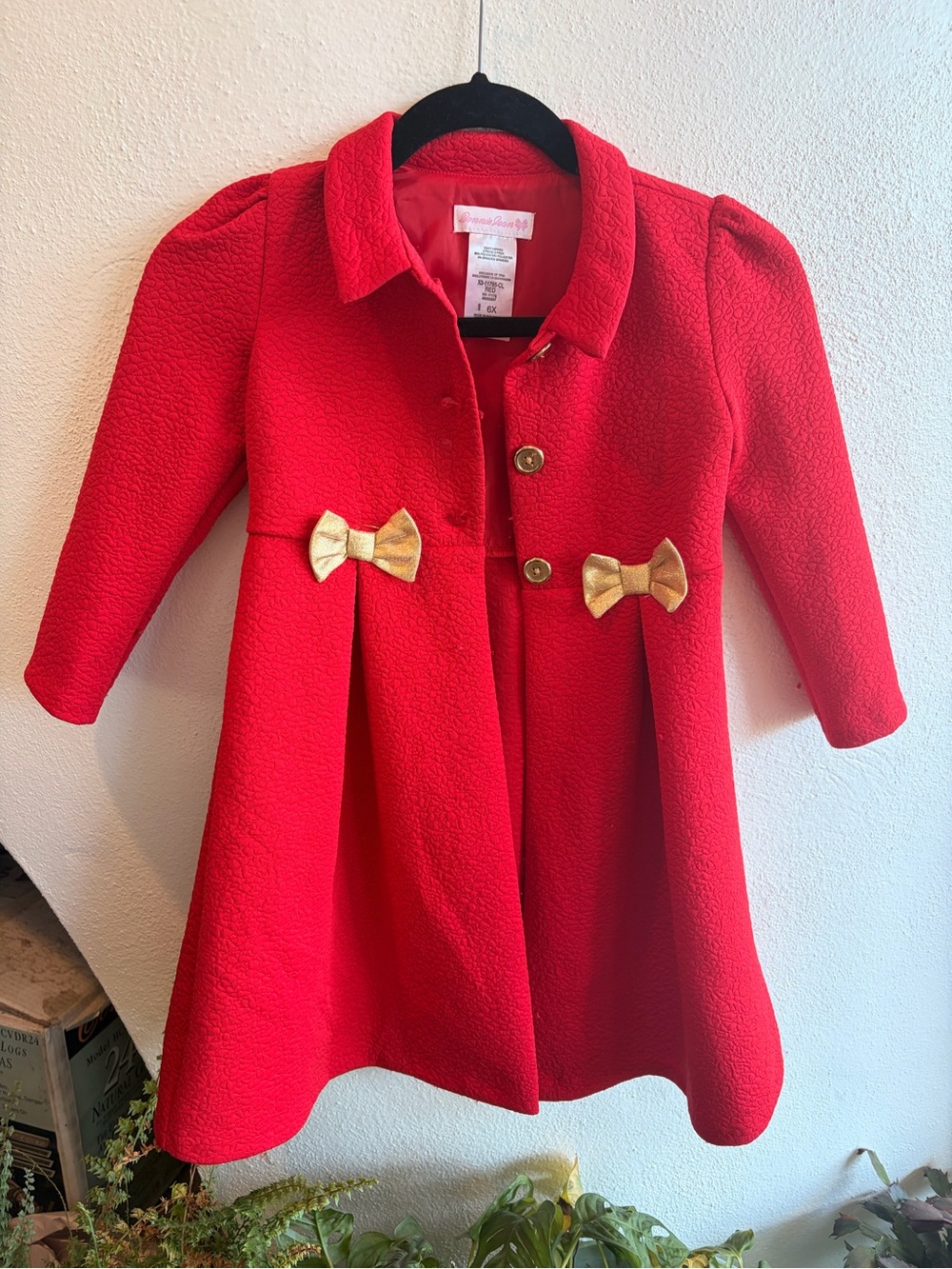 Red Girls' Bow Detail Coat